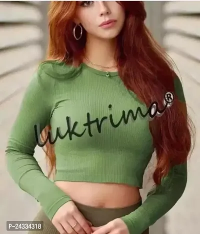 Elegant Green Lycra Self Design Top For Women