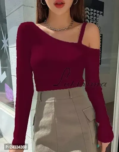 Elegant Maroon Lycra Self Design Top For Women