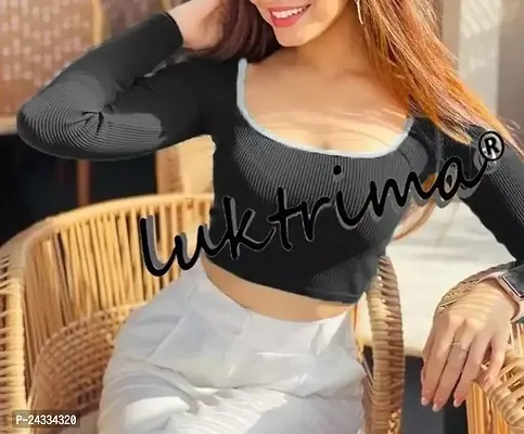 Elegant Black Lycra Self Design Top For Women-thumb0