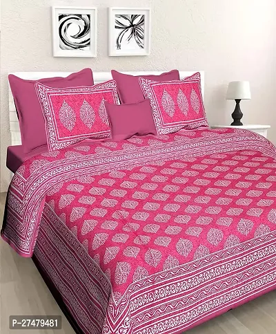 Comfortable Pink Cotton Double 1 Bedsheet + 2 Pillowcovers