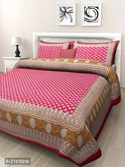 Comfortable Multicoloured Cotton Double 1 Bedsheet + 2 Pillowcovers-thumb0