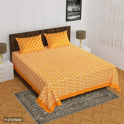 Comfortable Yellow Cotton Double 1 Bedsheet + 2 Pillowcovers
