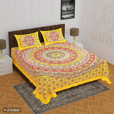 Comfortable Multicoloured Cotton Queen 1 Bedsheet + 2 Pillowcovers-thumb0