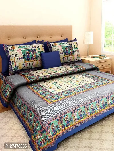 Comfortable Multicoloured Cotton Double 1 Bedsheet + 2 Pillowcovers-thumb0