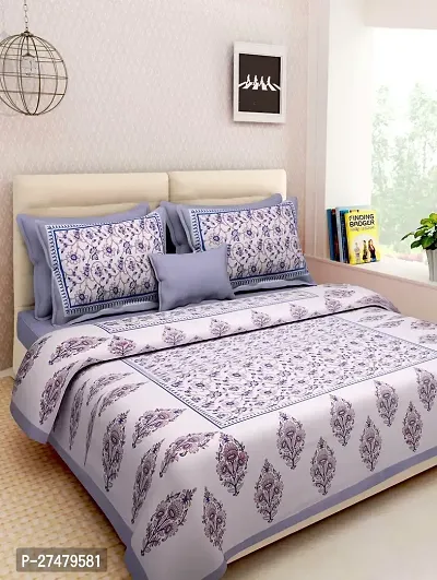 Comfortable Multicoloured Cotton Double 1 Bedsheet + 2 Pillowcovers