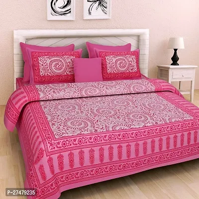 Comfortable Pink Cotton King 1 Bedsheet + 2 Pillowcovers