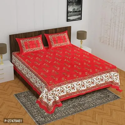 Comfortable Red Cotton Queen 1 Bedsheet + 2 Pillowcovers-thumb0
