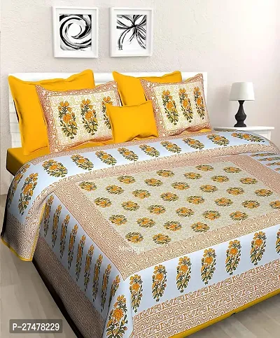 Comfortable Multicoloured Cotton Double 1 Bedsheet + 2 Pillowcovers-thumb0