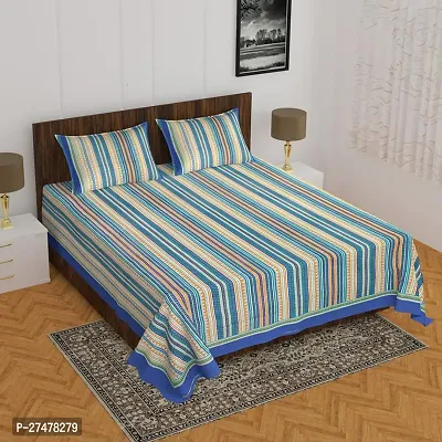 Comfortable Multicoloured Cotton Queen 1 Bedsheet + 2 Pillowcovers