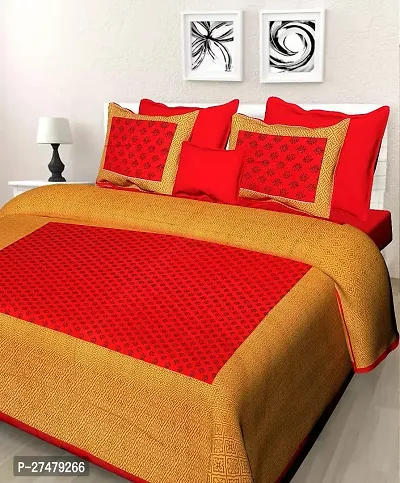 Comfortable Red Cotton Double 1 Bedsheet + 2 Pillowcovers