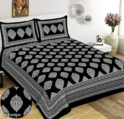 Comfortable Black Cotton Double 1 Bedsheet + 2 Pillowcovers-thumb0