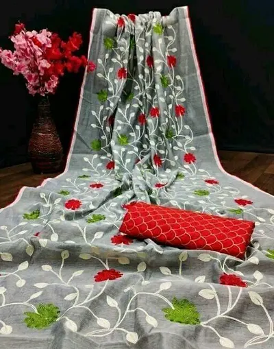Heer Trendz Women's Chanderi Cotton Embroidered Party Wedding Fashion Sarees