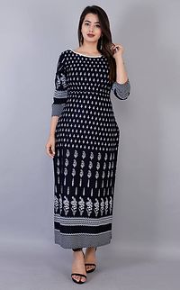 Reliable Blue Rayon Printed Straight Kurta For Women-thumb1