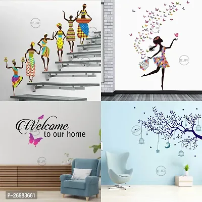 Beautiful 45 Cm Wall Sticker Tribal Lady Sherawali Maa Ekdant Radhamadhav Jhula Self Adhesive Sticker (Pack Of 4)-thumb0