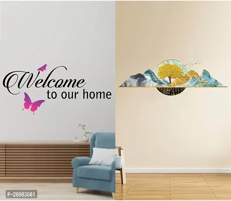 Beautiful 50 Cm Wall Stickers For Decor 3D Trees And Welcome Home Butterfly Self Adhesive Sticker (Pack Of 2)-thumb0