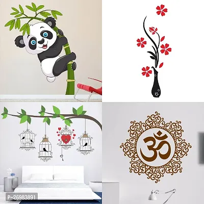 Beautiful 45 Cm Wall Sticker Panda Birdcase Key Designer Om Flower Vase Red_Set Of 4 Self Adhesive Sticker (Pack Of 4)-thumb0