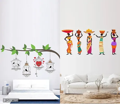 Beautiful 50 Cm Wall Stickers For Decor Nigerian Lady And Birdcase With Key Self Adhesive Sticker (Pack Of 2)