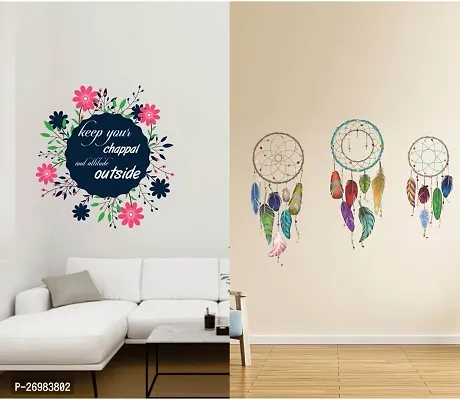 Beautiful 50 Cm Wall Stickers For Decor 3 Dreamcatcher And Keep Your Chhapal Self Adhesive Sticker (Pack Of 2)-thumb0