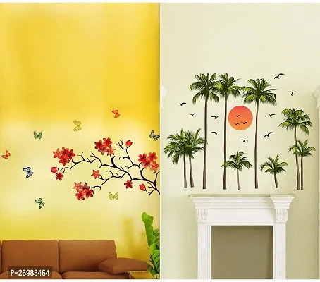 Beautiful 50 Cm Wall Stickers For Decor Coconut Trees With Sun And Chinese Self Adhesive Sticker (Pack Of 2)