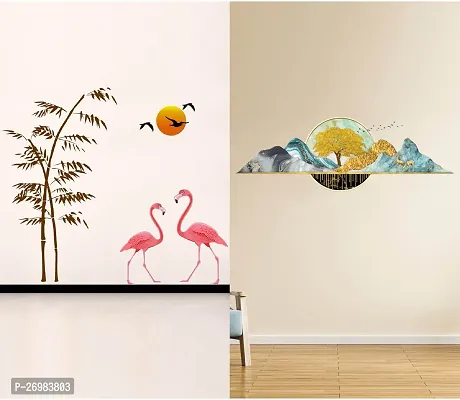 Beautiful 50 Cm Wall Stickers For Decor 3D Trees And Sunset Swan Love Self Adhesive Sticker (Pack Of 2)