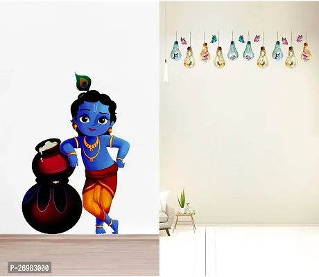 Beautiful 50 Cm Wall Stickers For Decor Bulb With Birds And Makhanchor Self Adhesive Sticker (Pack Of 2)-thumb0