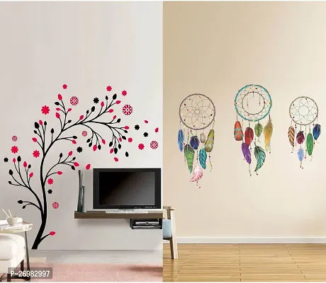 Beautiful 50 Cm Wall Stickers For Decor 3 Dreamcatcher And Magical Tree Self Adhesive Sticker (Pack Of 2)-thumb0