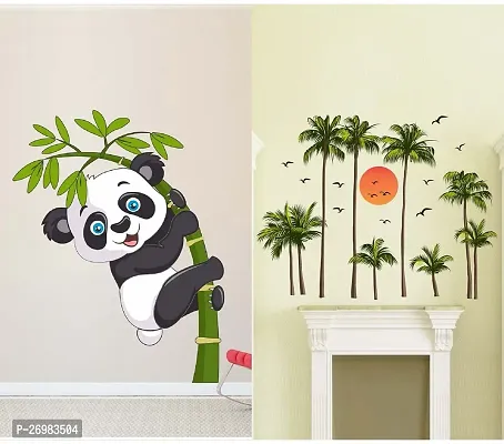 Beautiful 50 Cm Wall Stickers For Decor Coconut Trees With Sun And Baby Panda Self Adhesive Sticker (Pack Of 2)-thumb0