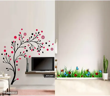 Beautiful 50 Cm Wall Stickers For Decor Beetle In Grass And Magical Tree Self Adhesive Sticker (Pack Of 2)-thumb0