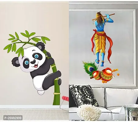 Beautiful 50 Cm Wall Stickers For Decor Follow To Krishna And Baby Panda Self Adhesive Sticker (Pack Of 2)-thumb0