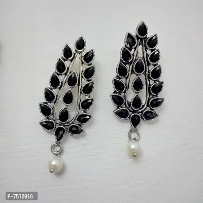 SILVER OXIDIZED GERMAN SILVER CUT STONE EARRINGS-thumb0