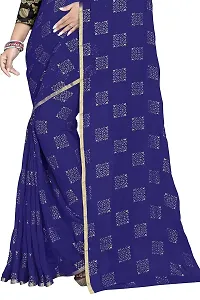 Pure Chiffon Fabric Embellished Saree With Blouse Piece For Women(Navy)-thumb3