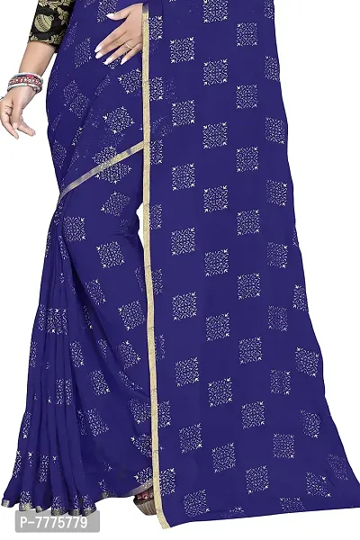 Pure Chiffon Fabric Embellished Saree With Blouse Piece For Women(Navy)-thumb4