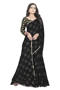 REDFISH Women's Woven Pure Chiffon Saree With Blouse Piece (New Boxx_Black_Black)-thumb1