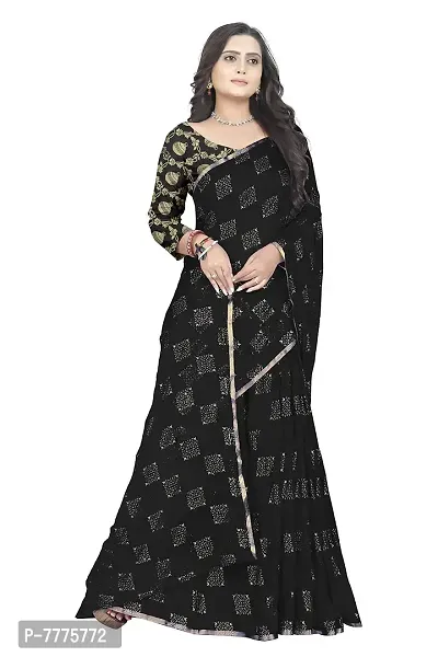 REDFISH Women's Woven Pure Chiffon Saree With Blouse Piece (New Boxx_Black_Black)-thumb2