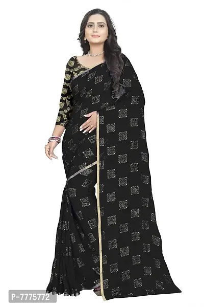 REDFISH Women's Woven Pure Chiffon Saree With Blouse Piece (New Boxx_Black_Black)-thumb0