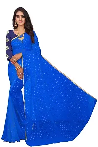 REDFISH Women's Woven Pure Chiffon Saree With Blouse Piece (NEW STAR BLUE_Blue)-thumb1