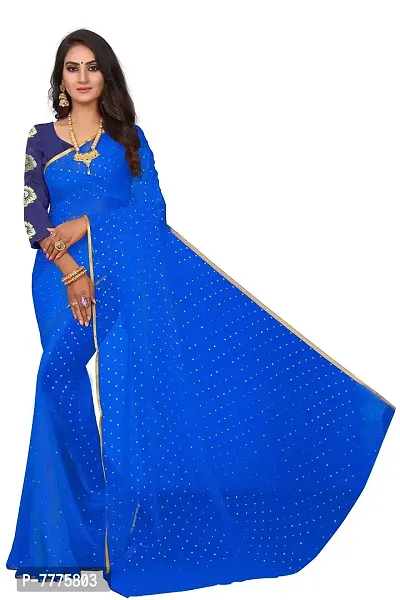 REDFISH Women's Woven Pure Chiffon Saree With Blouse Piece (NEW STAR BLUE_Blue)-thumb2