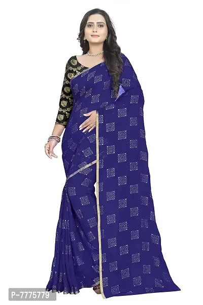 Pure Chiffon Fabric Embellished Saree With Blouse Piece For Women(Navy)