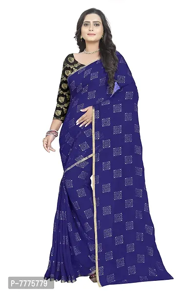 Pure Chiffon Fabric Embellished Saree With Blouse Piece For Women(Navy)-thumb0