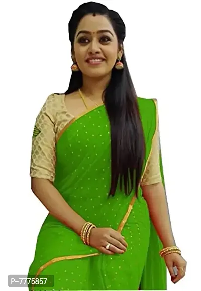 Women's Pure Chiffon Saree With blouse piece-PARROT-thumb0