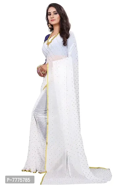 REDFISH Women's Woven Pure Chiffon Saree With Blouse Piece (NEW STAR WHITE_White)-thumb3