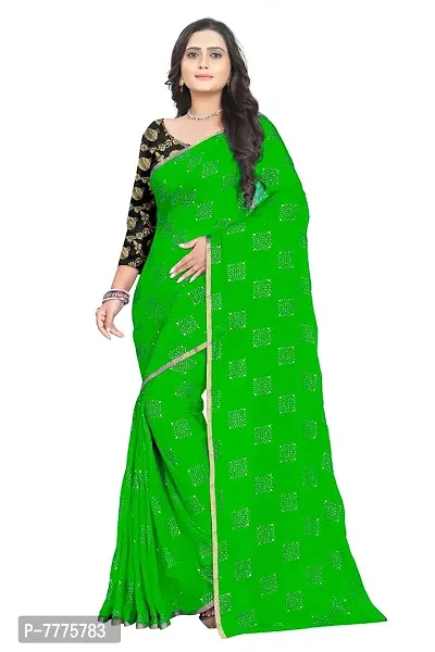 Pure Chiffon Fabric Embellished Saree With Blouse Piece For Women (Parrot)