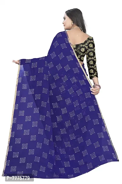 Pure Chiffon Fabric Embellished Saree With Blouse Piece For Women(Navy)-thumb3