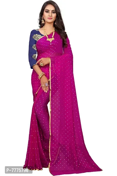 REDFISH Women's Woven Pure Chiffon Saree With Blouse Piece (NEW STAR RANI PINK_Rani Pink)