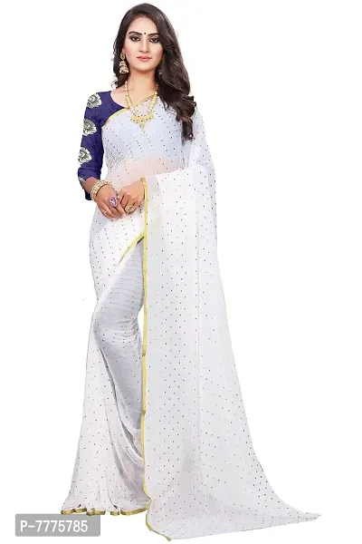 REDFISH Women's Woven Pure Chiffon Saree With Blouse Piece (NEW STAR WHITE_White)
