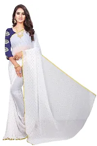 REDFISH Women's Woven Pure Chiffon Saree With Blouse Piece (NEW STAR WHITE_White)-thumb1