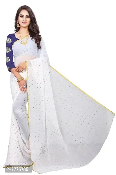 REDFISH Women's Woven Pure Chiffon Saree With Blouse Piece (NEW STAR WHITE_White)-thumb2