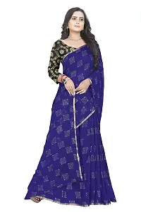 Pure Chiffon Fabric Embellished Saree With Blouse Piece For Women(Navy)-thumb1