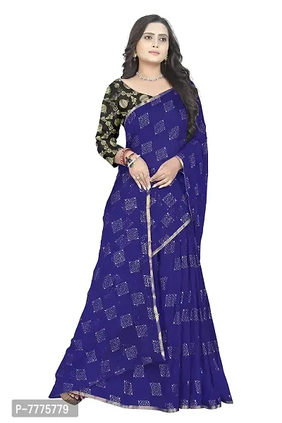 Pure Chiffon Fabric Embellished Saree With Blouse Piece For Women(Navy)-thumb2