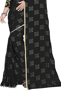 REDFISH Women's Woven Pure Chiffon Saree With Blouse Piece (New Boxx_Black_Black)-thumb3